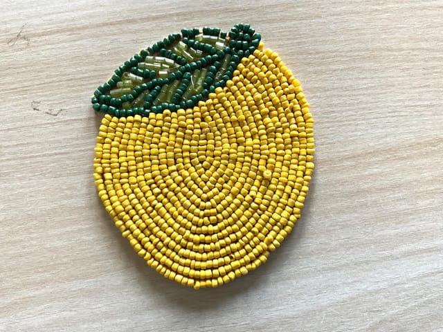 New Trend Craft. Handcrafted Beaded Lemon Coaster, Yellow and Green Beads, Decorative Table Accessory (Set Of4)