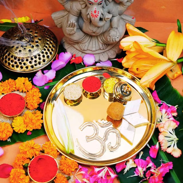 Om Brass Puja Thali Set