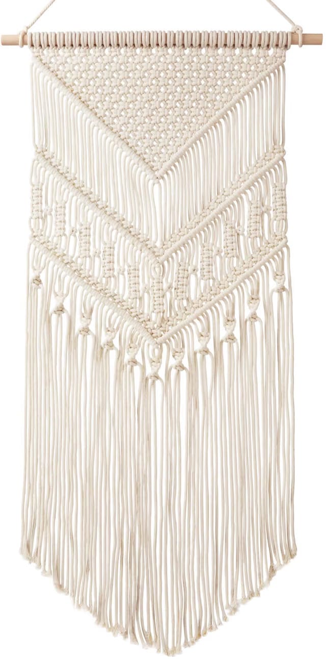 Woven Boho Tapestry Macrame Wall Hanging (Ivory, 14 inch Width X 33 inch Length)
