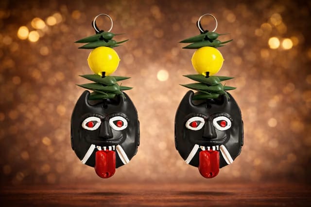 Nazzar Battu Traditional Evil Eye Protector Wall Hanging, Handmade Door Decor with Brass Bell