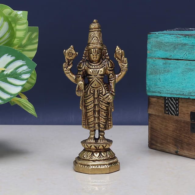 Brass Tirupati Balaji Venkateshwara Murti Idol Statue Lord Srinivasa Pooja Home Office Temple Decor Gift 3.75 Inch