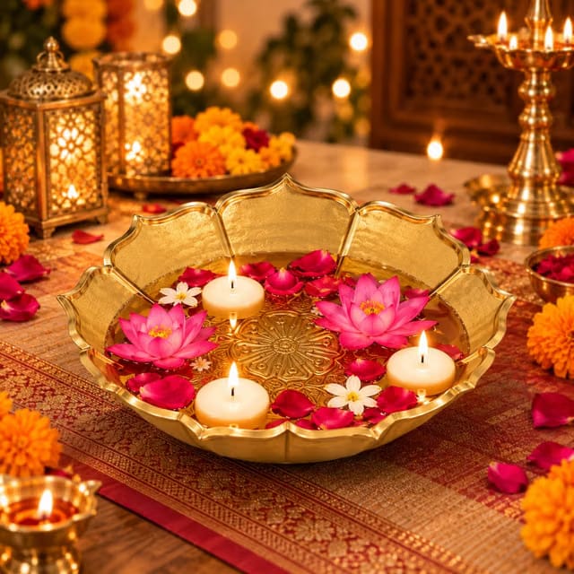 TIED RIBBONS Urli Bowl (Iron, 25 Cm X 5 Cm) - Home Decoration Items for Living Room Pooja Room Uruli Bowls Aesthetic