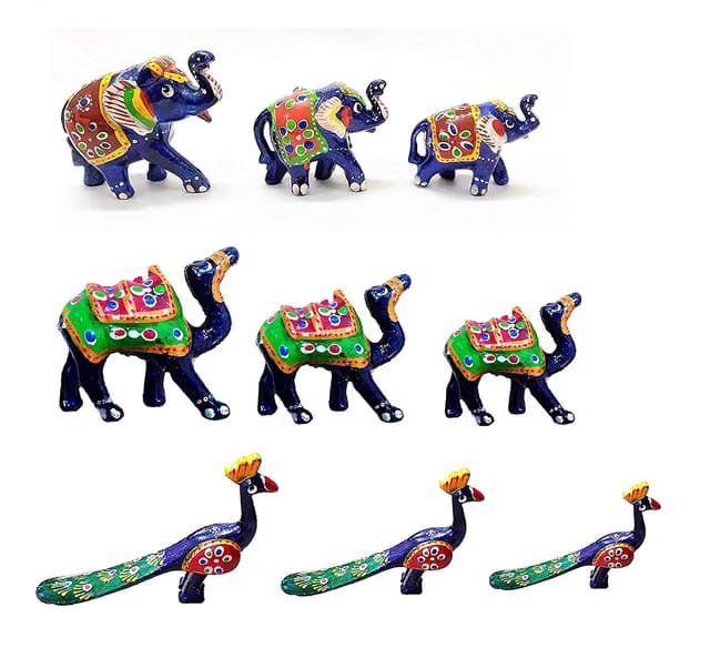 Handicraft Camel Elephant Peacock showpiece showpiece Set of 3 Decorative Items for Home Decor Statue Wooden
