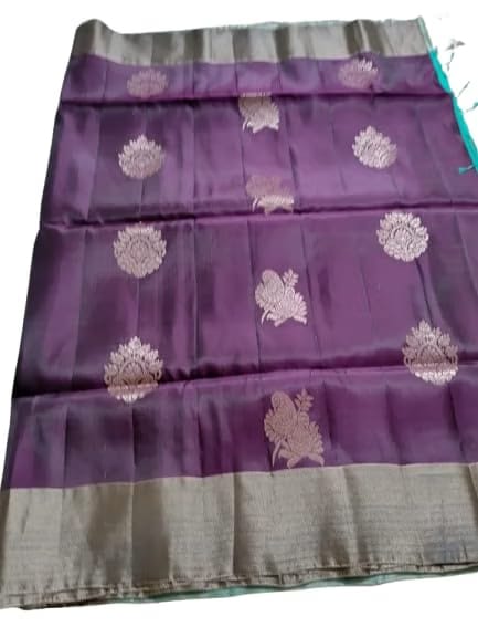 Pure Kanchipuram Uppada Silk Saree with Blouse purple Teal