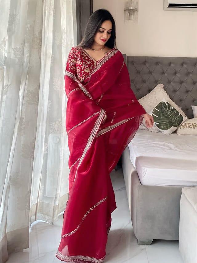 Floral Embroidered Organza Saree