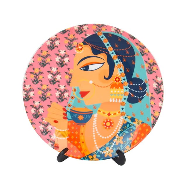 Royal Rani Wall Plate, Metal decorative wall décor plate for living room & bedroom, gallery wall accent, Pink