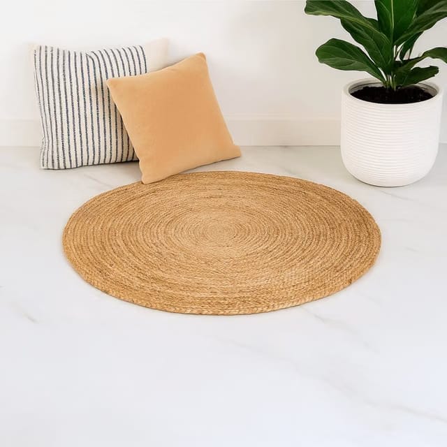 Habere India Round Floor Rug for Home Decor (Jute, Beige)