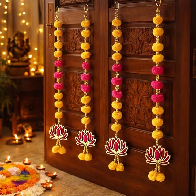 Traditional Lotus Pompom Wall & Door Hanging Handmade Latkan for Home Decoration
