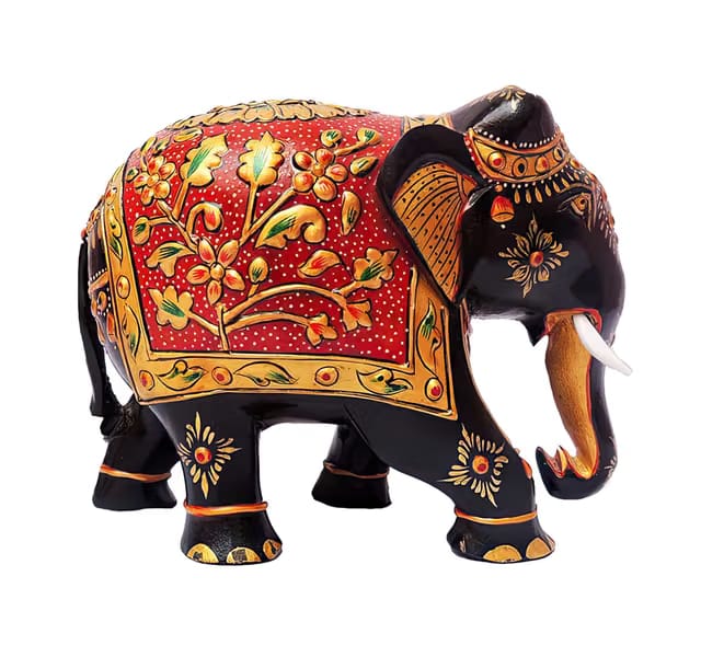 Wood Hand Painted Elephant Statue