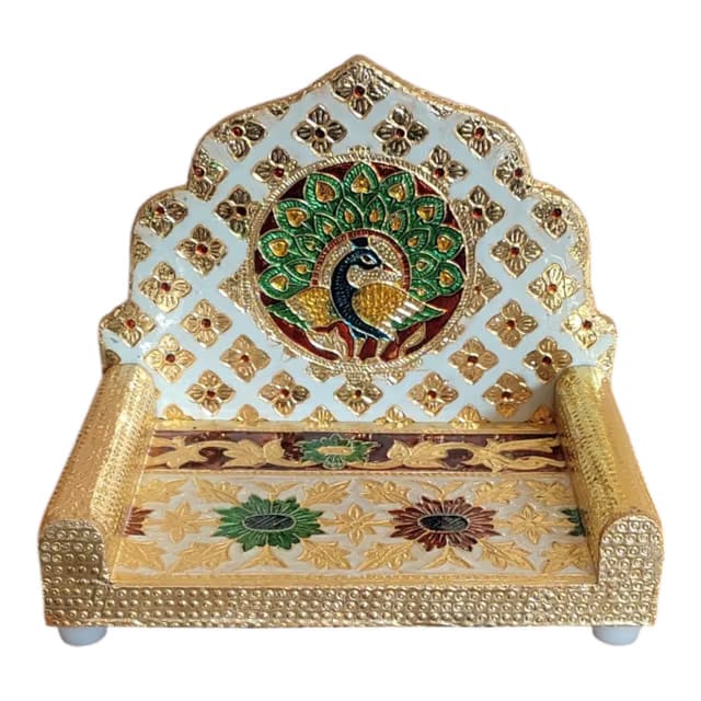 Meenakari Handcrafted Peacock Design Folding Singhasan, 15.2 cm x 10.1 cm, Temple Decor
