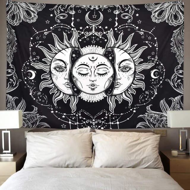 Tapestry Wall Hanging Mandala Tarot Tapestry Cotton Wall Hanging Tapestry Wall Hanging Wall Décor (Black, 84X54 Inches)