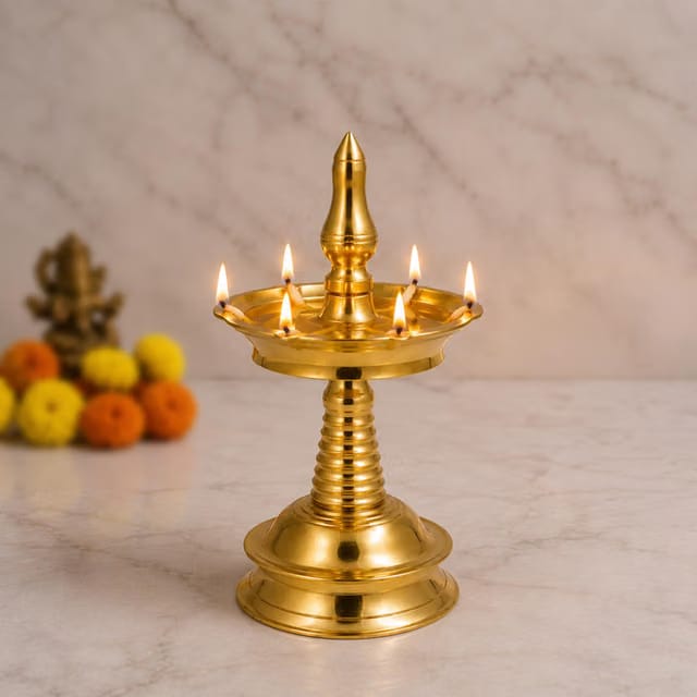 Traditional Brass Kerala Kuthu villaku Diya for Puja