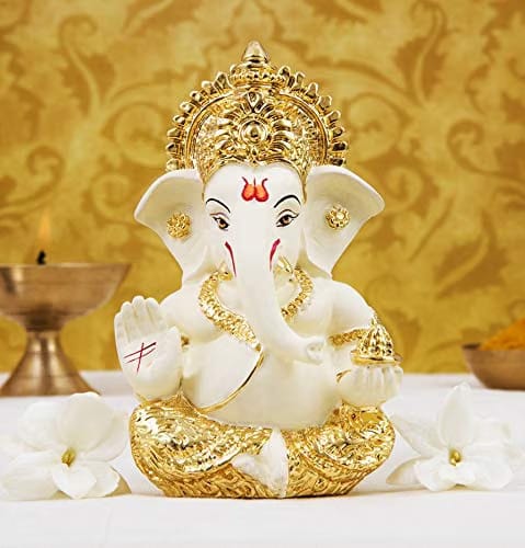 Ceramic Ganesh Idol for Car Dashboard Ganesha Murti Ganpati Idol for Home Decor Puja Lord Ganesh Statue Gift for Office