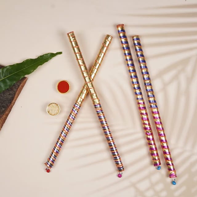 Traditional Wooden Dandiya Sticks for Navratri Garba (Pair of 2) 4 Stick