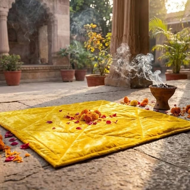 Pure Pooja Aasan Mat Puja Asan for Sitting Pooja Prayer Mat Velvet/Puja Mat/Meditation/Multipurpose Rug/Best in Quality
