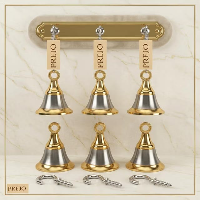 Prejo Brass Pooja Bell Set of 6 with Hooks