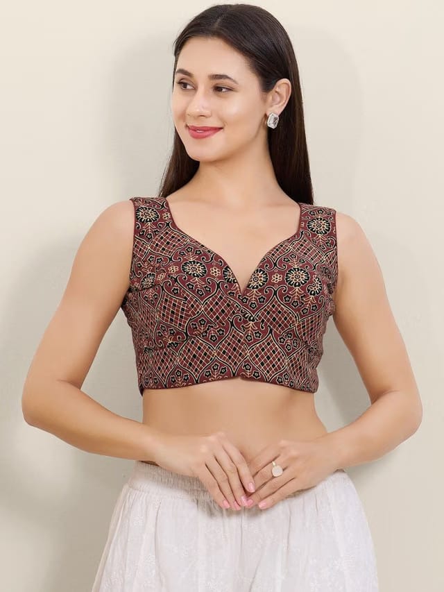 Kalamkari Printed Pure Cotton Padded Readymade Blouse