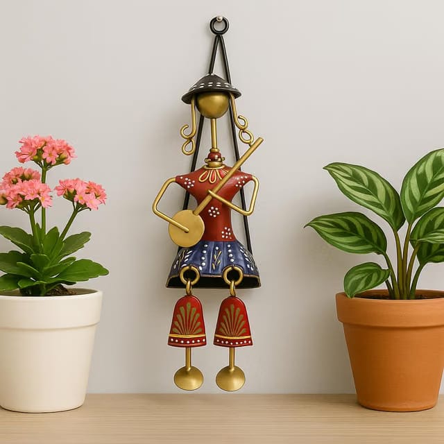 pranjals house Handcrafted Metal Rajasthani Musician Wall Hanging