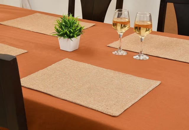 Yellow Weaves Jute Texture Table Mats/Placemat 6 Pieces (Beige, 32 X 47 CM)