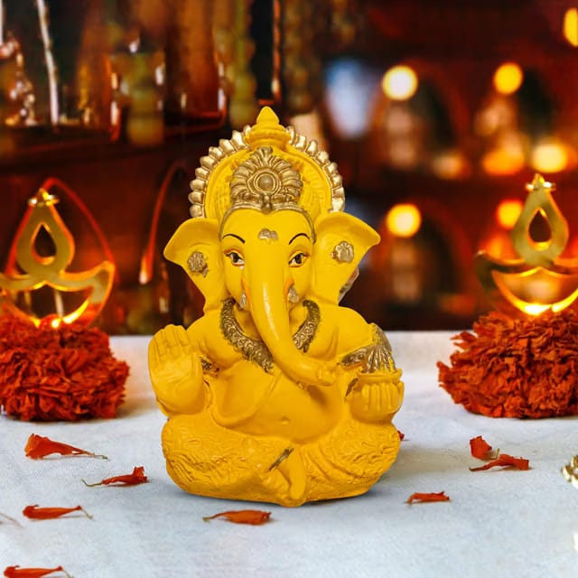 HOMFIL Ganesh Idol Car Dashboard Ganpati Idol Home Decor Resin Material Home Gift Office Desk Puja Room Ganpati Murti