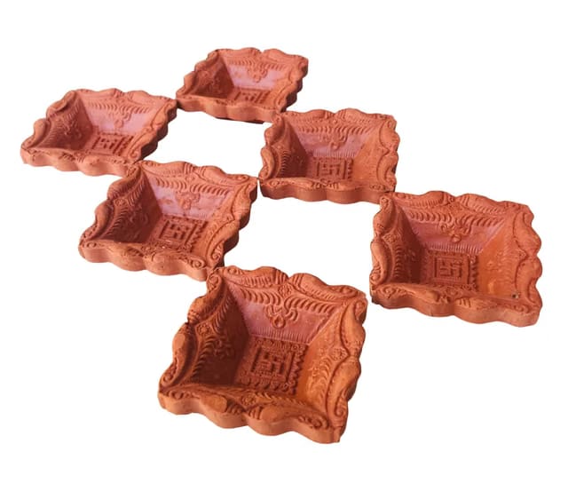 Square Shaped Traditional Clay Diya/Teracotta Diya/Mitti Ka Diya for Festival/Pooja/Diwali/Durga Pooja/Ganesh Chaturthi
