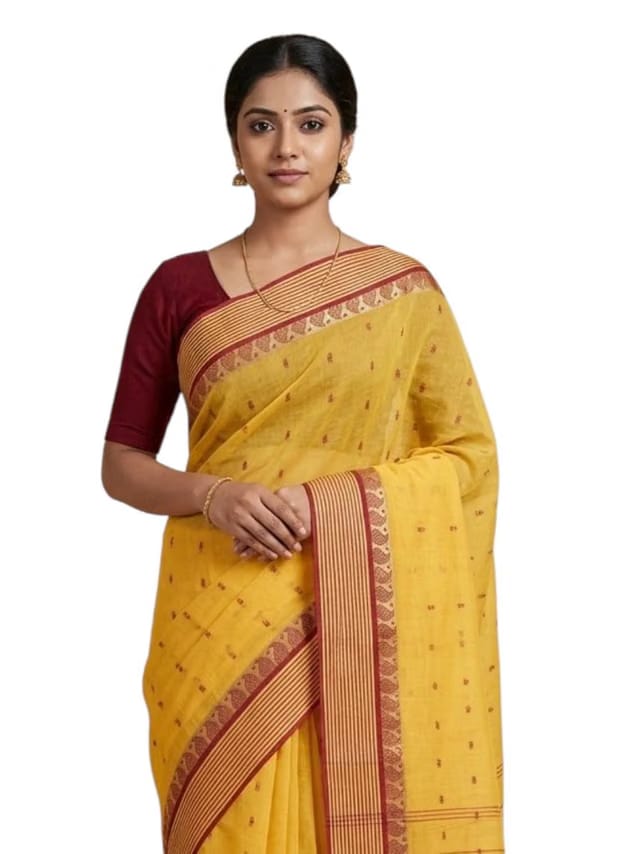 ESHA'S COLLECTION Women's Traditional Aam Kalka Pure Cotton Tant Saree Without Blouse Piece