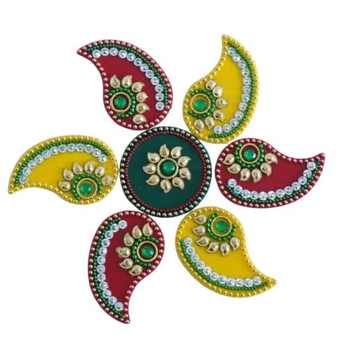 Squarecal Acrylic Handcrafted Decorative Diwali Rearrangeable Kundan Rangoli for Floor