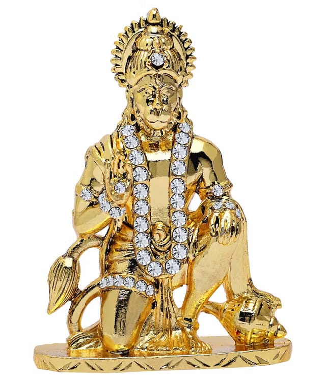 Lord Hanuman Idol Bajrang Bali Ashirwad Idol (B-50) Antique Gold Metal Statue for Home Décor Car Dashboard Mandir Pooja