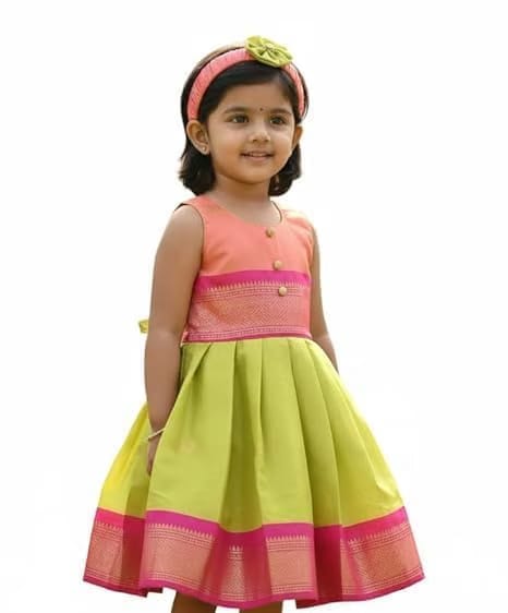 Girls South Indian Traditional pattu Pavadai Tapeta Frock