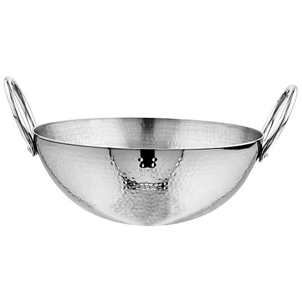 Stainless Steel Deep Hammered Kadai - Induction Base, Silver