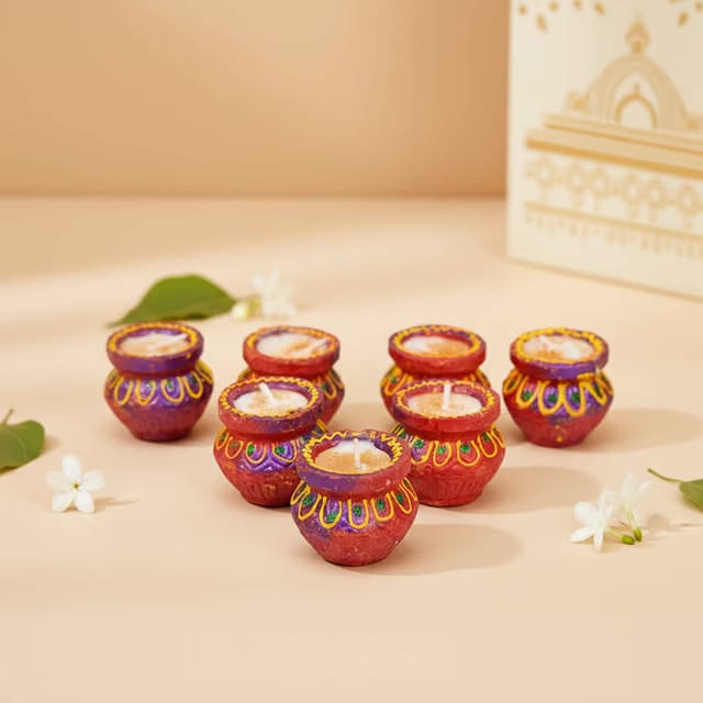 Wax Filled Deep Handi Clay Diyas