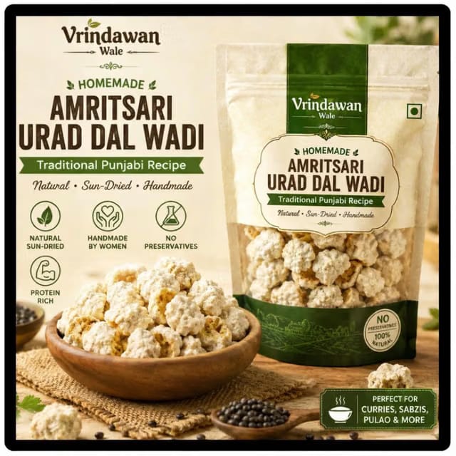 Vrindawan Wale Homemade Amritsari Urad Dal Wadi, Traditional Punjabi Badi, Sun-Dried, Handmade, No Preservatives