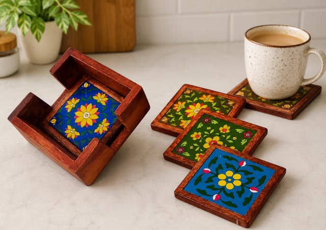 Tea Coasters Set- Handcrafted & Ceramic Tiles for Kitchen/Home Décor/Dinning/Gifts/Restaurants/Coffee Table Multi Color