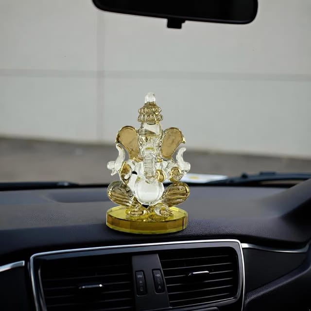 Handicraft Crystal Double face Ganesha Statue for Home Temple Decoration I Ganesh Idol for car Dashboard I Ganesha