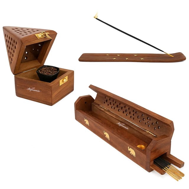 SIGNAMIO 3pcs Set of Wooden Dhoop Stand and Agarbatti Incense Stick Holder