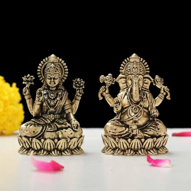 INDICAST Brass Laxmi Ganesh Idol (2")