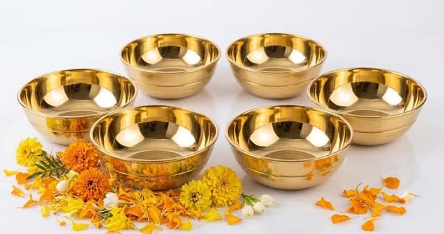 Padma Enterprise Pure Brass Puja Bowl Set of 6 Chandan Kumkum Haldi Roli Akshat Bati Katori