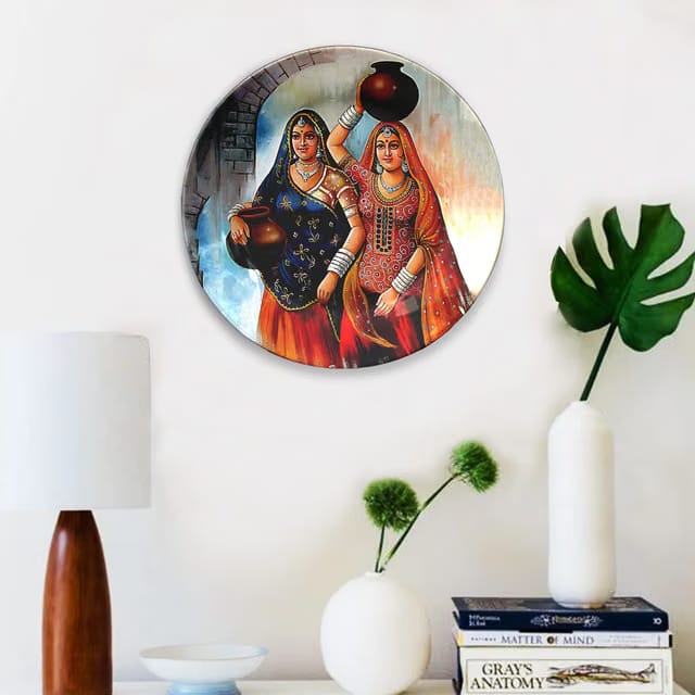 2-in-1 Usage Ceramic Decorative Wall Plate (10 Inch) – Rajasthani Women Art Design
