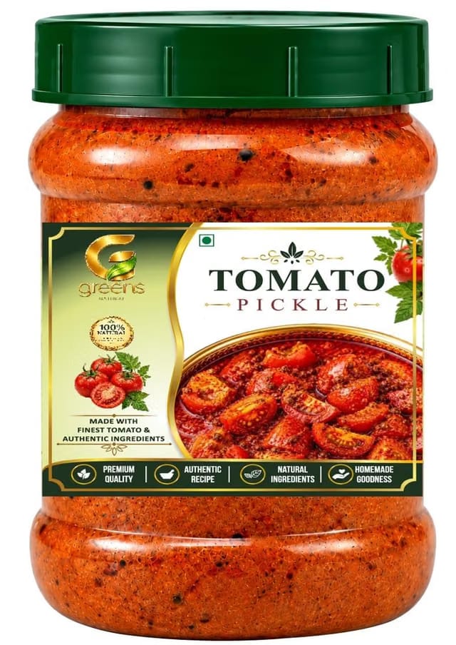 greens Natural Tomato Pickle 300g Pack of 1 Traditional South Indian Style Tomato Achar Spicy Tangy Homemade Taste