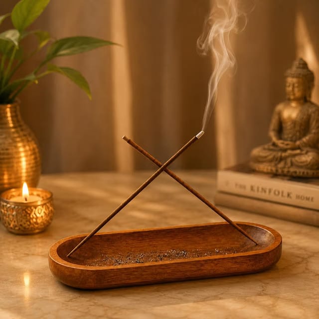 Pure Source India Wooden Incense Holder & Ash Catcher for Pooja