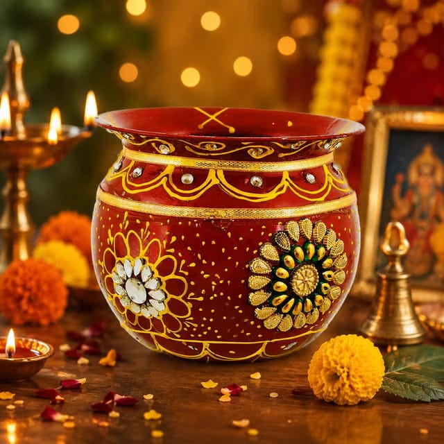 CLUZE Pooja Kalash Lota, Traditional Decorative Kalash for Puja & Hindu Religious Ceremonies