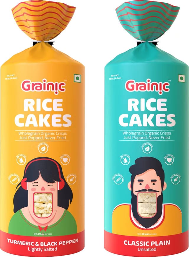 Grainic Organic Wholegrain Brown Rice Cakes ('Unsalted' and 'Turmeric, Black Pepper, Himalayan Salt' Combo)