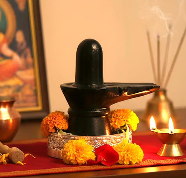 StonKraft Black Marble Shiva Lingam Big Size Shiv Ling Mahadev Idol Murti Military Statue Moorti, 12.7 cm