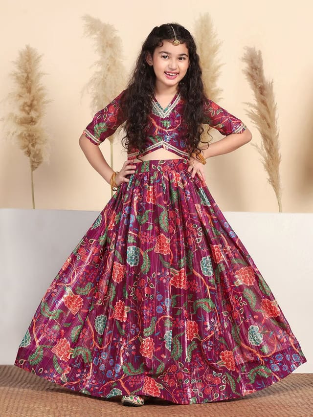 FASHION DREAM Girls Floral Printed Georgette Ready to Wear Lehenga & Choli