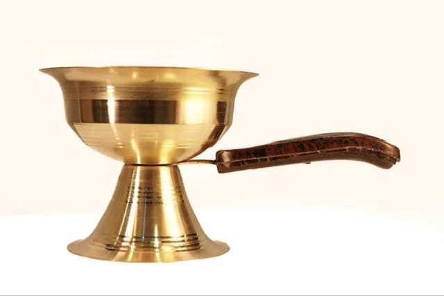 CRAFTORYA Art Antique Brass Pujo Dhunuchi,Pure Brass Dhup Dani,Pujo Labon Burner, Arati Dipak Small Size