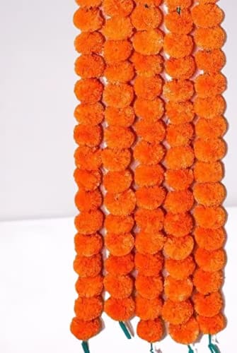 The Click India Artificial Genda Orange Color Set of 5 Strings/Marigold Flowers Garland for Decoration for Diwali