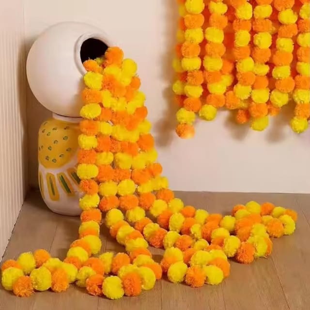 GrowHive 10 Pcs Handmade Artificial Marigold Garland – Genda Phool Decoration Toran for Weddings & Festivals