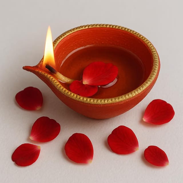 Traditional Big Clay Diya – Red Hand-Painted Oil Lamp with Golden Trim for Diwali, Pooja, Festivals & Home Decoration
