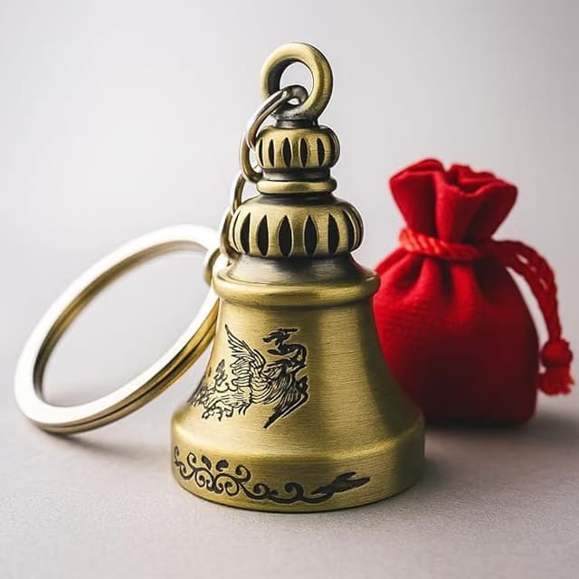 Tibetan Bell Keychain – Antique Brass Buddhist Keyring for Meditation, Healing Sound & Spiritual Charm