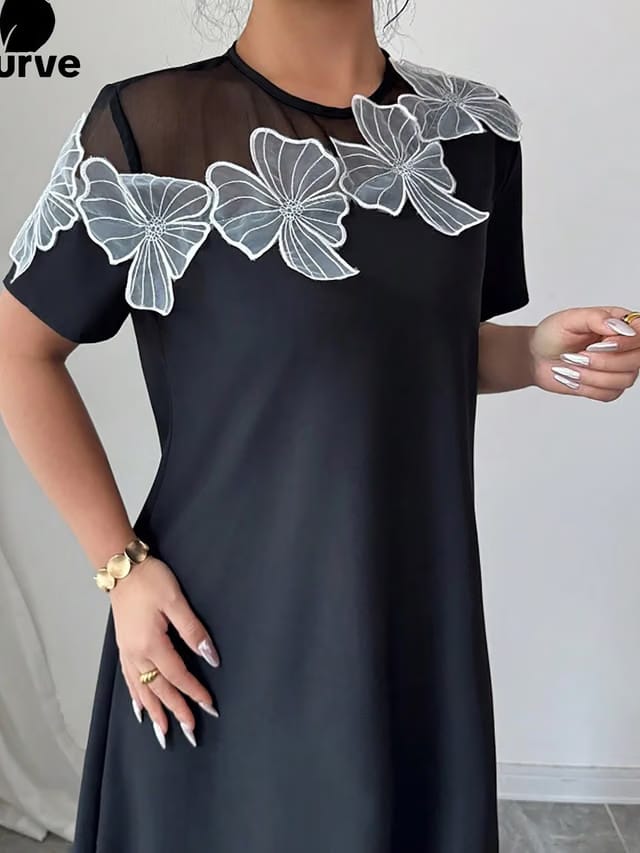 Women's Plus Size 3D Embroidery A-Line Dress